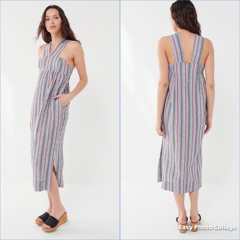 URBAN OUTFITTERS Womens Size Small Santana Stripe Midi Dress Smocked Pastel